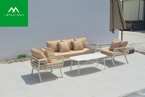 Villa Elegent Vollaluminium-Teak-Armlehnensofa mit Tisch